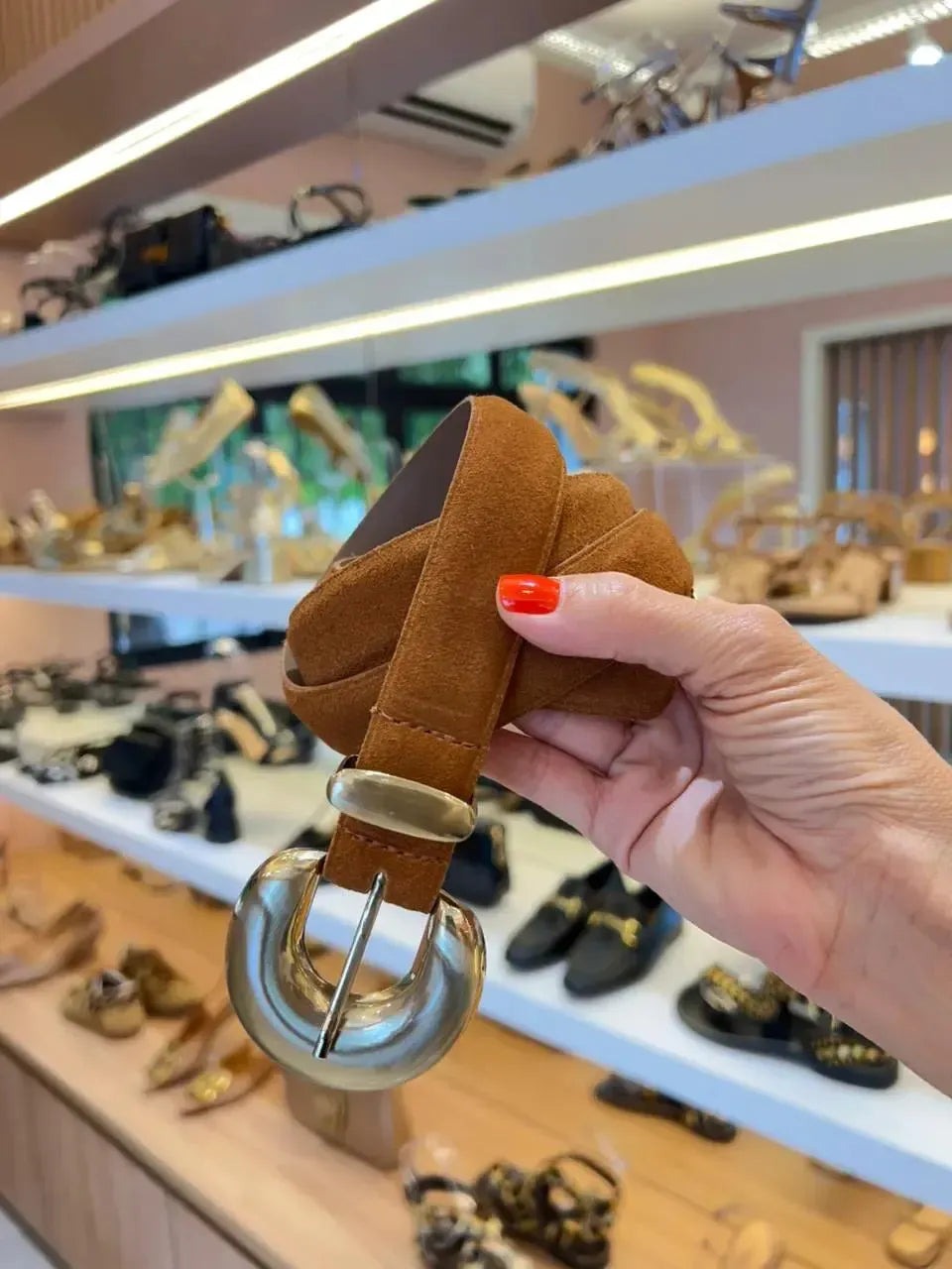 Cinto em Couro Camurça, Caramelo