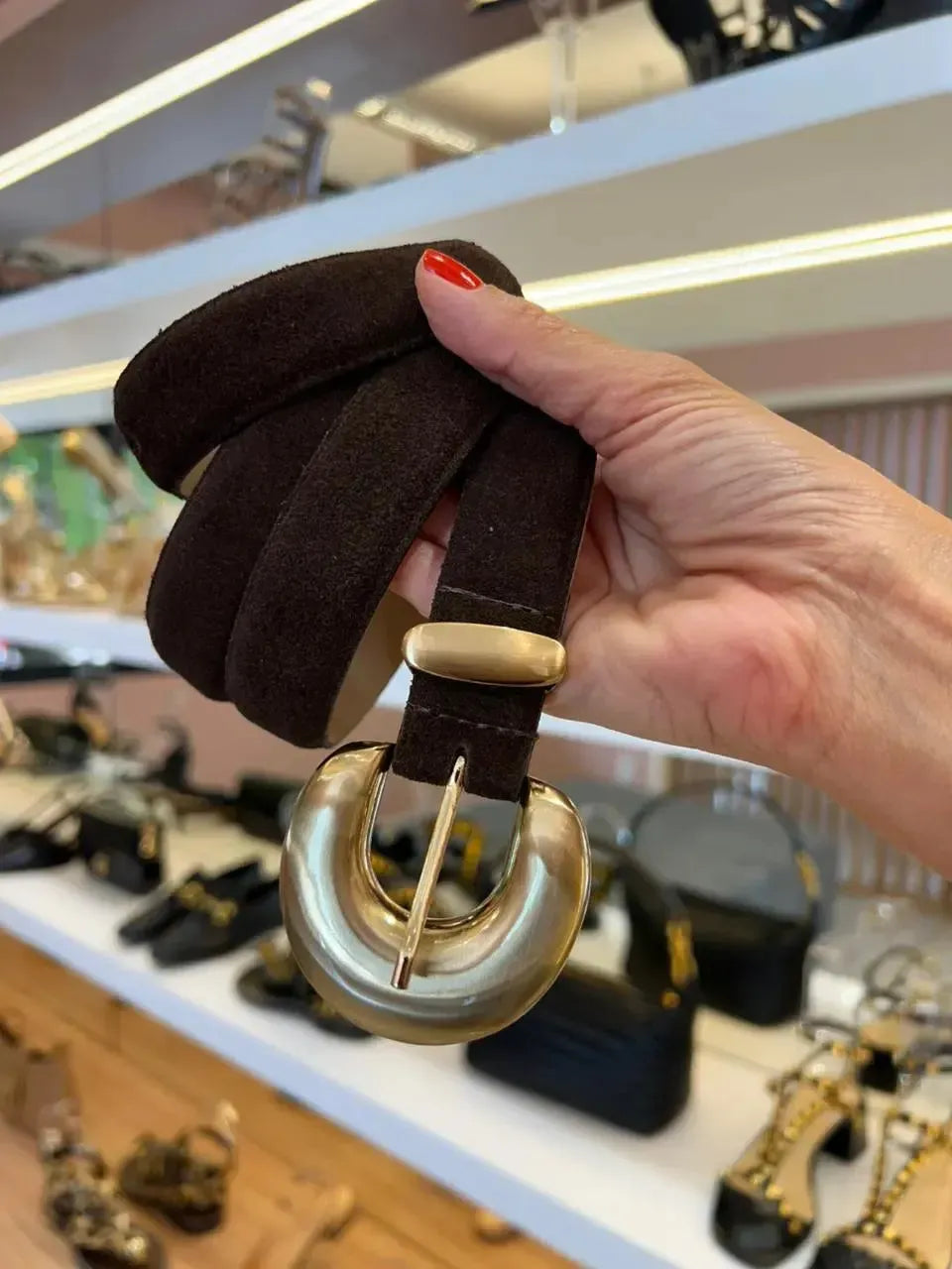 Cinto em Couro Camurça, Marrom