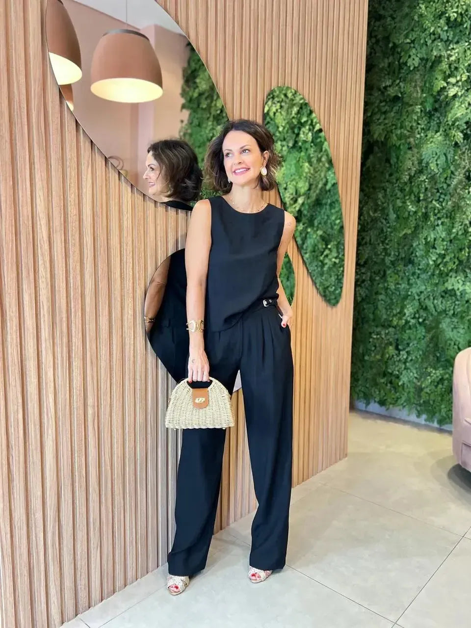 Conjunto Calça + Blusa regata , Preto