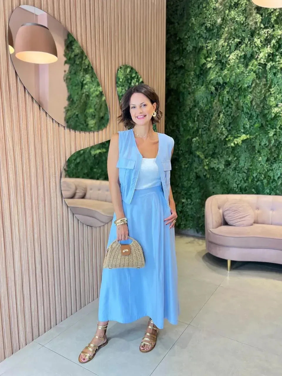 Conjunto Saia + Cropped com ziper, Azul