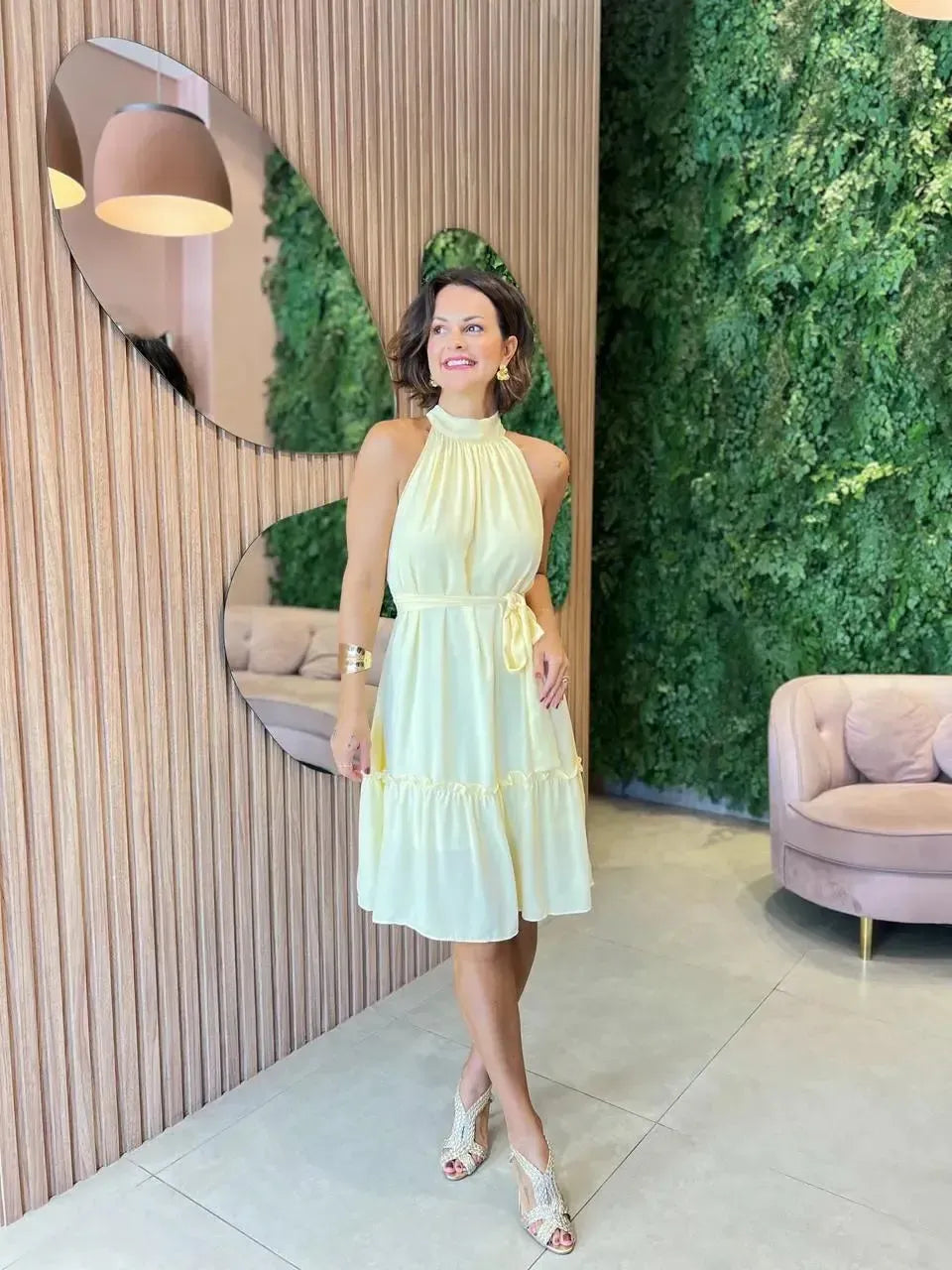 Vestido Curto decote nadador, Amarelo