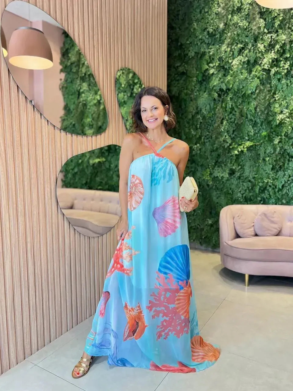 Vestido Longo Fundo do Mar Azul