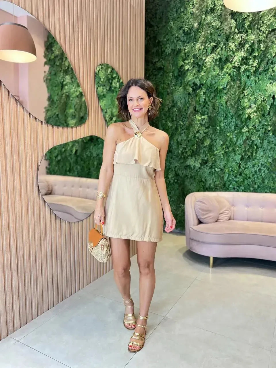 Vestido Macaquinho Frente unica, Nude