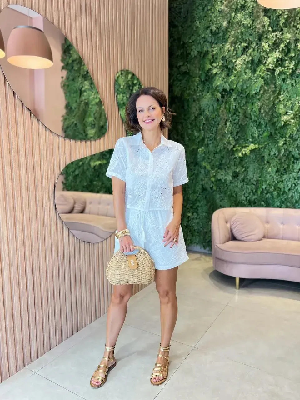 Conjunto em lessie Shorts + Camisa curta, Off-white