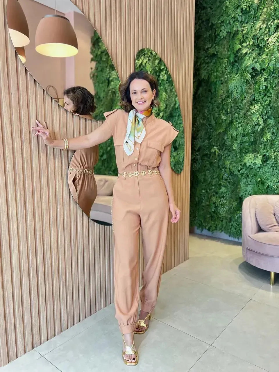 Macacão Jogger com Botões, Nude