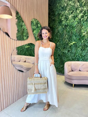 Vestido Midi em liocel com Bolso de alcinha, Nude